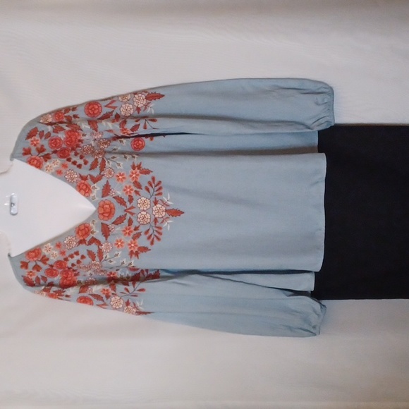 Sundance Sumina Top Light Blue With Floral Embroidery. Size S. - Picture 2 of 12